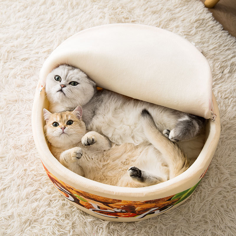 With Soft Ramen Personalised Cover Washable Wool Fleece Plush Half Enclosed Cat Instant Noodles Ramen Pet Dog Memory Foam Bed