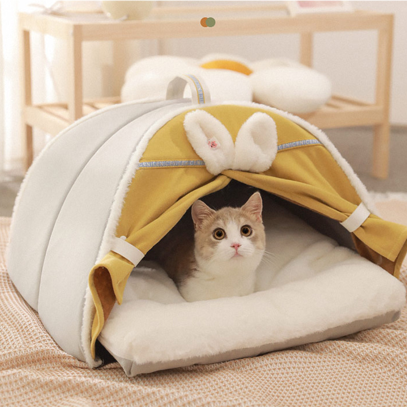 Warmth Tent Bed For Cats Super Soft Thicken Dog Bed Winter Semi-enclosed Cat's House Cute Sleeping Home For Pet Suppliers