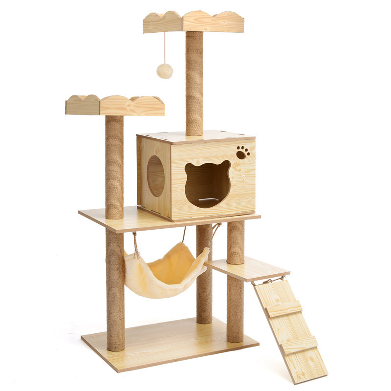 House Tower Condo Scratcher Wooden Big Climbing Cats Tree Parts With Hammock