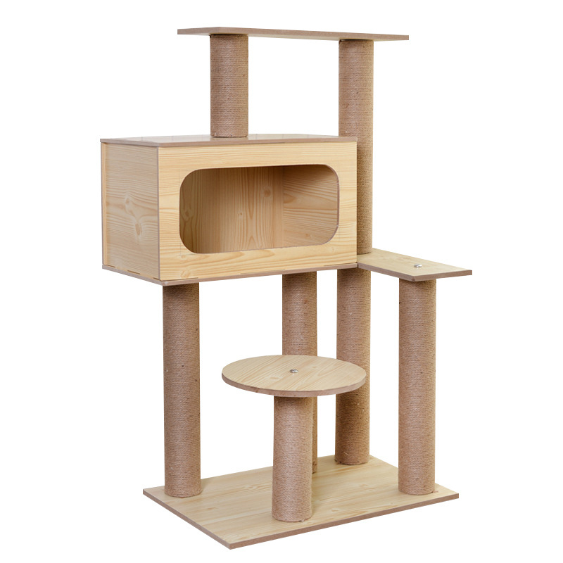 House Tower Condo Scratcher Wooden Big Climbing Cats Tree Parts With Hammock