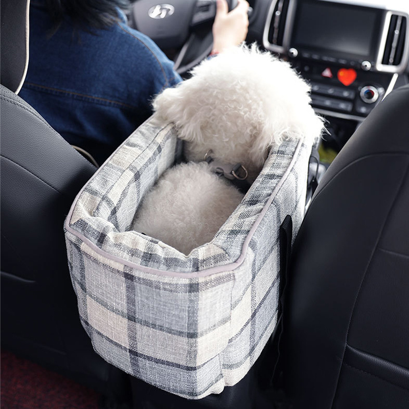 Comfortable Safety Removable Washable Small Animal Car Armrest Center Console Dog Kennel Pet Booster Seat for Cars Trucks SUV