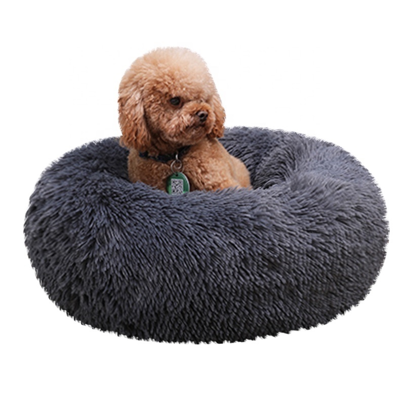 High Quality Design Pet Accessories Dog Beds Custom Modern Fancy Luxury Plush Round Donut Dog Cat Bed