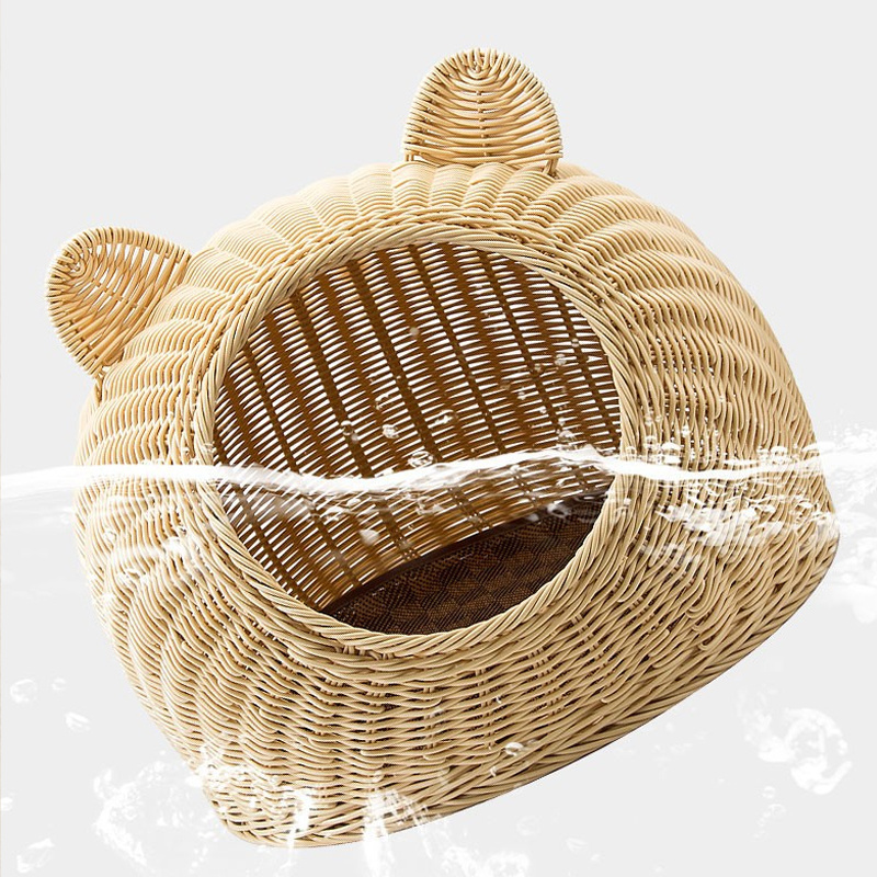 Dog Cat Kennel In Home Replaceable Covers Handmade Generic Rattan Woven Semi Enclosed Pet Villa Cat Nest House Dog Bed