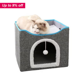 KINGHON Large Cave accessories Scratch Pad Grey Foldable Cat Hideaway Pet Cat House Indoor Cats Beds with Fluffy Ball Hanging