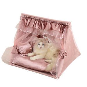 Wholesale Custom Pet Teepee Tent Pine Wood Cotton Linen Cave Bed Dog Cat Tipi House Bed Tents