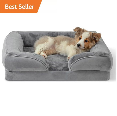 Luxury Pet Couch Bed Removable Washable Grey Cover Supportive Foam Waterproof Dog Beds Orthopedic pet beds for Medium Dogs