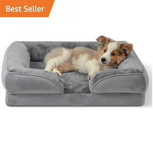 Luxury Pet Couch Bed Removable Washable Grey Cover Supportive Foam Waterproof Dog Beds Orthopedic pet beds for Medium Dogs