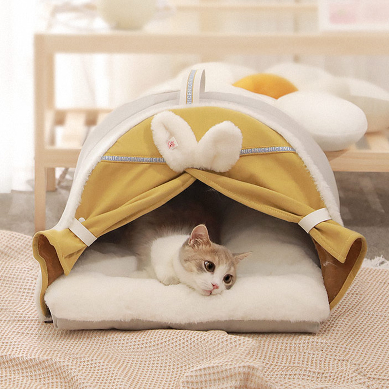 Warmth Tent Bed For Cats Super Soft Thicken Dog Bed Winter Semi-enclosed Cat's House Cute Sleeping Home For Pet Suppliers