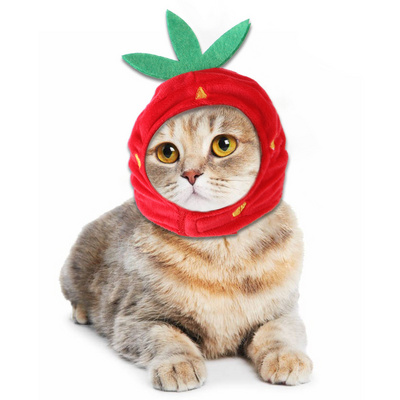 Cat Dog Strawberry Hat Dog Hats Pet Ears Warm Dog Ear Cover Noise Protection Head Wrap Funny Cat Hat Strawberry Halloween