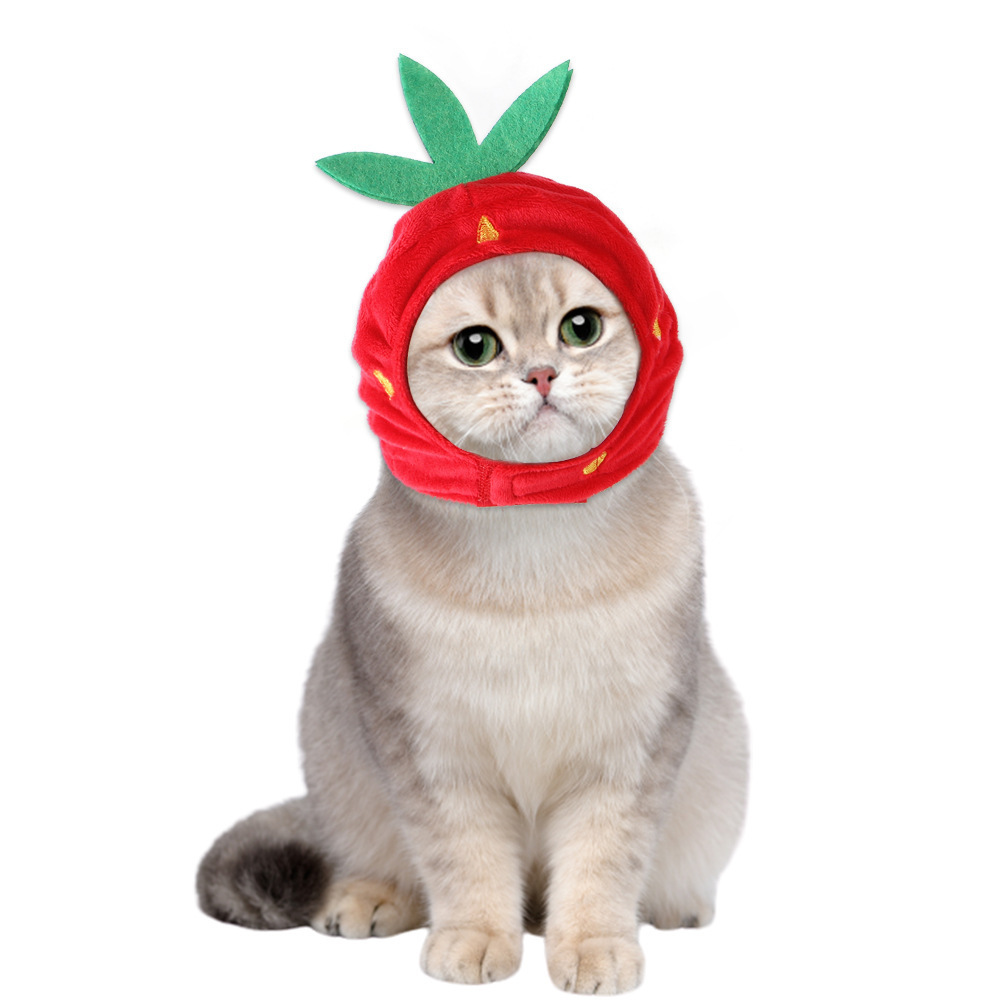 Cat Dog Strawberry Hat Dog Hats Pet Ears Warm Dog Ear Cover Noise Protection Head Wrap Funny Cat Hat Strawberry Halloween