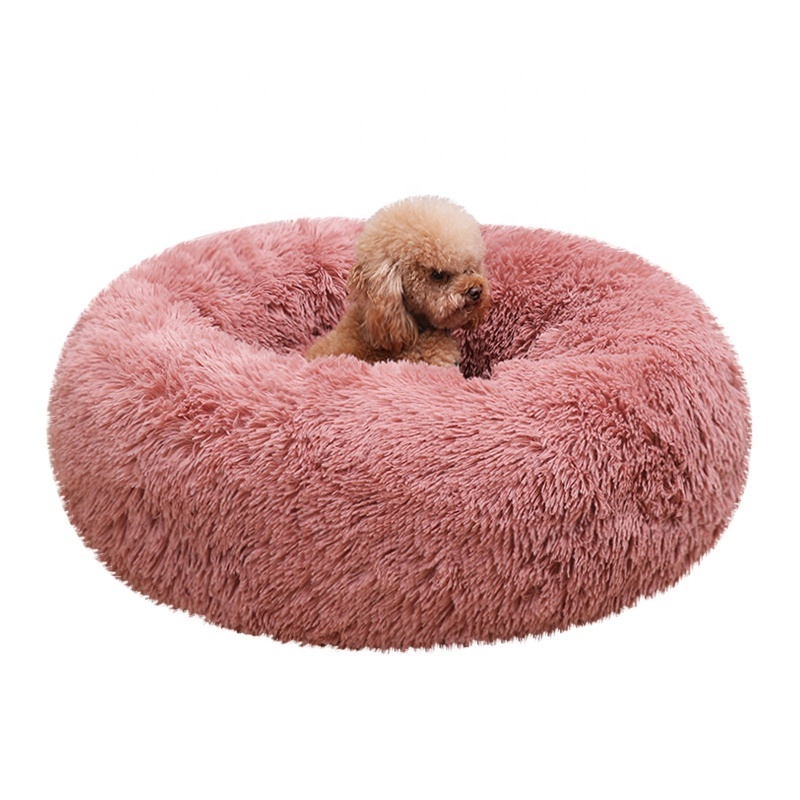 High Quality Design Pet Accessories Dog Beds Custom Modern Fancy Luxury Plush Round Donut Dog Cat Bed