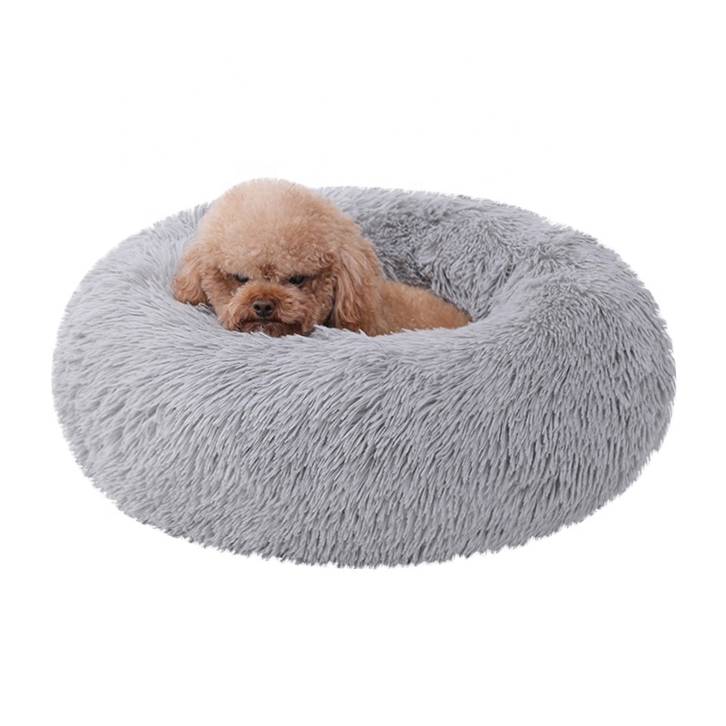 High Quality Design Pet Accessories Dog Beds Custom Modern Fancy Luxury Plush Round Donut Dog Cat Bed