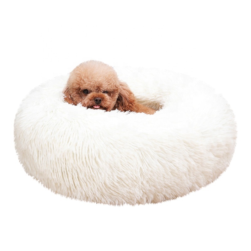 High Quality Design Pet Accessories Dog Beds Custom Modern Fancy Luxury Plush Round Donut Dog Cat Bed