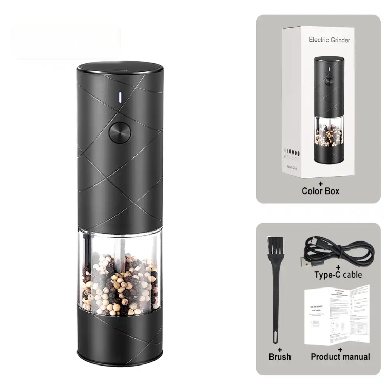 Kitchen Gadgets USB One-touch Automatic Dry Spice Pepper Mill Black and White Electric Salt and Pepper Grinder Set