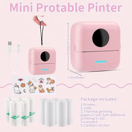 Portable Receipt Printer for Photo Journal Notes Memo - Pink