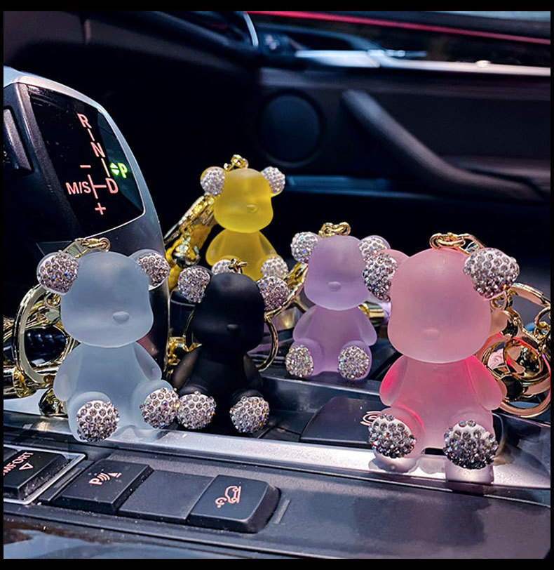 Wholesale Cute Kawaii Multi Color Leather Wristlet Crystal Resin Rhinestone Bear Keychain for Women