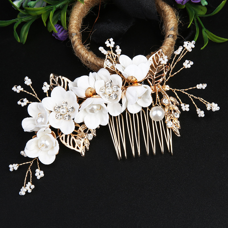 Bridal Hair Comb Leaves Hairpin Women's Wedding Hair Jewelry Accessories Handmade Enamel Flower Customized Logo Pearl Hair Pins