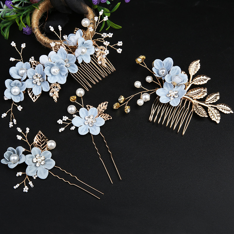 Bridal Hair Comb Leaves Hairpin Women's Wedding Hair Jewelry Accessories Handmade Enamel Flower Customized Logo Pearl Hair Pins