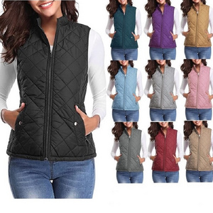 RTS Fashion Solid Print Classical Women Winter Keep Warm Zipper Down Vest with Pocket Jacket Coat Vest