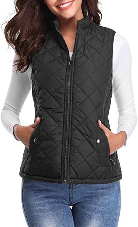 RTS Fashion Solid Print Classical Women Winter Keep Warm Zipper Down Vest with Pocket Jacket Coat Vest