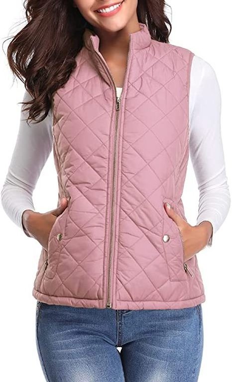 RTS Fashion Solid Print Classical Women Winter Keep Warm Zipper Down Vest with Pocket Jacket Coat Vest