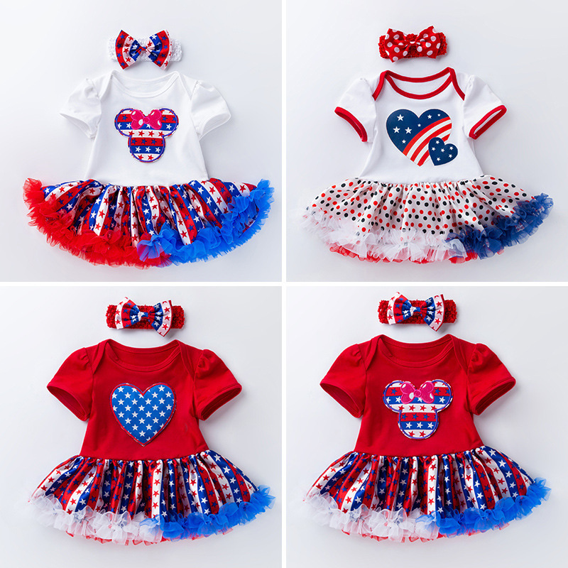 Independence Day baby clothing short-sleeved romper skirt printing star one-piece tutu dress romper