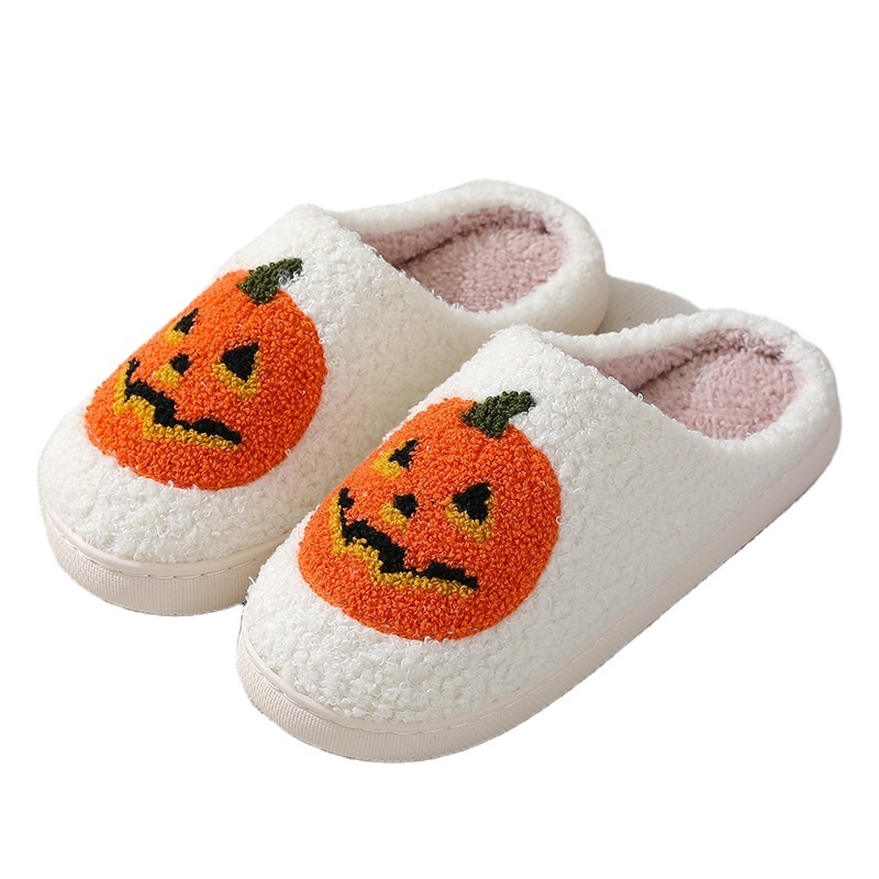 Autumn Winter Halloween Cotton Adults Slippers for Women Men Elk Pumpkin Print Christmas Thick Sole Warm Indoor Slippers Shoes