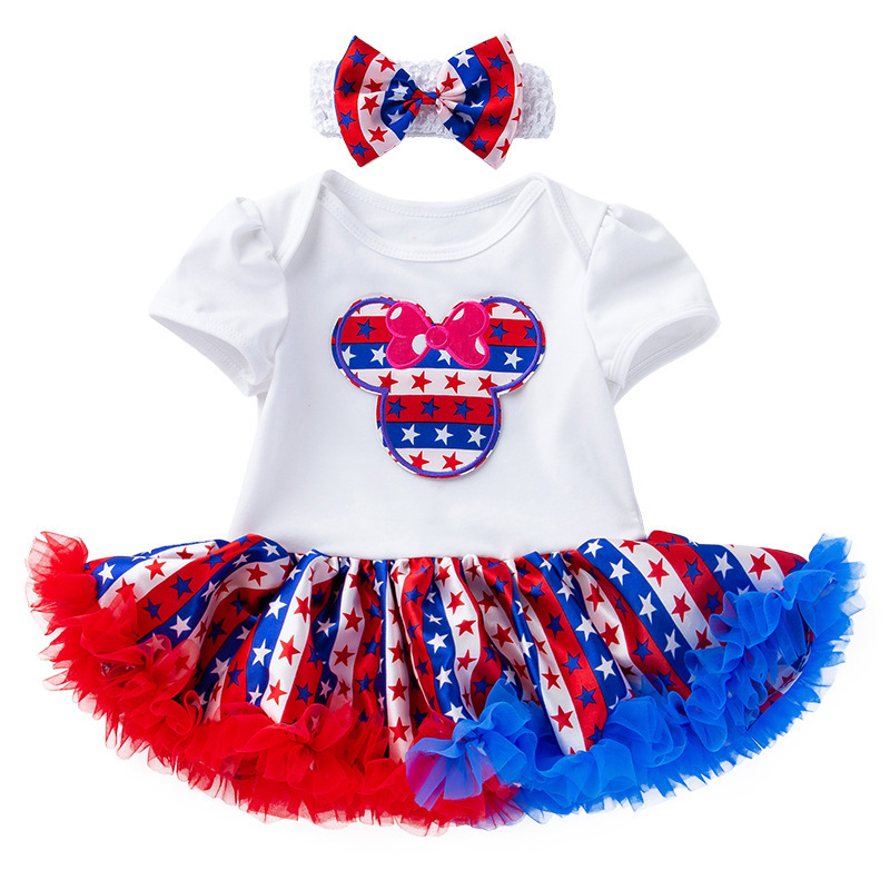 Independence Day baby clothing short-sleeved romper skirt printing star one-piece tutu dress romper