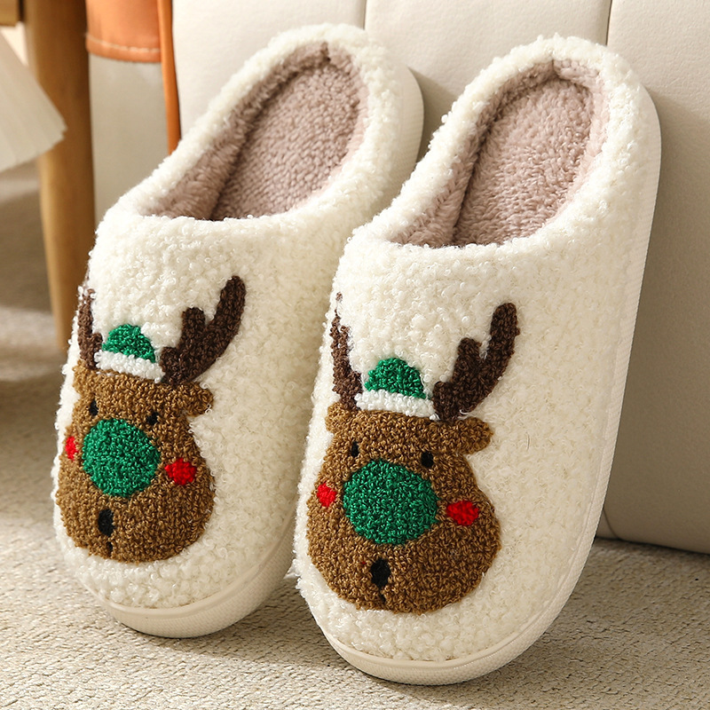 Autumn Winter Halloween Cotton Adults Slippers for Women Men Elk Pumpkin Print Christmas Thick Sole Warm Indoor Slippers Shoes