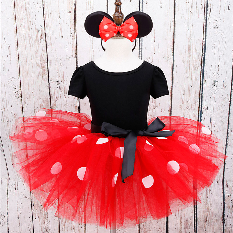 Summer Minnie Girls Tutu Dresses Polka Dot Princess Dress Children Birthday Party Outfits with Headband Kids Bow Clothes