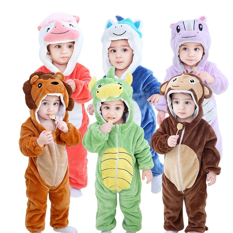 Winter Newborn Baby Girls Jumpsuits for Boys Flannel Animal Lion Unicorn Rompers Toddler Infant Pajamas Clothes Costume Clothes