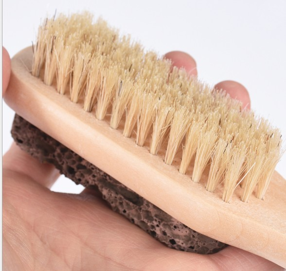 Natural Earth Lava Pumice Stone & Bristle Brush Combo Wooden Handle  Exfoliator Pedicures Foot Scrubber Smoother Feet for shower