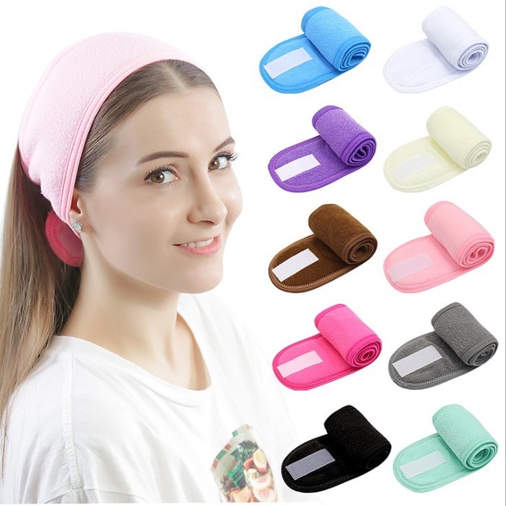 Makeup Shower Bath Wrap Sport Headband Terry Cloth Stretch spa facial headband  with Magic Tape