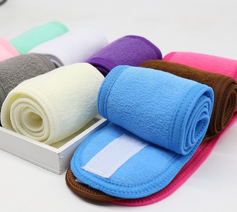 Makeup Shower Bath Wrap Sport Headband Terry Cloth Stretch spa facial headband  with Magic Tape