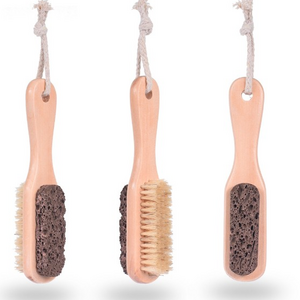 Natural Earth Lava Pumice Stone & Bristle Brush Combo Wooden Handle  Exfoliator Pedicures Foot Scrubber Smoother Feet for shower