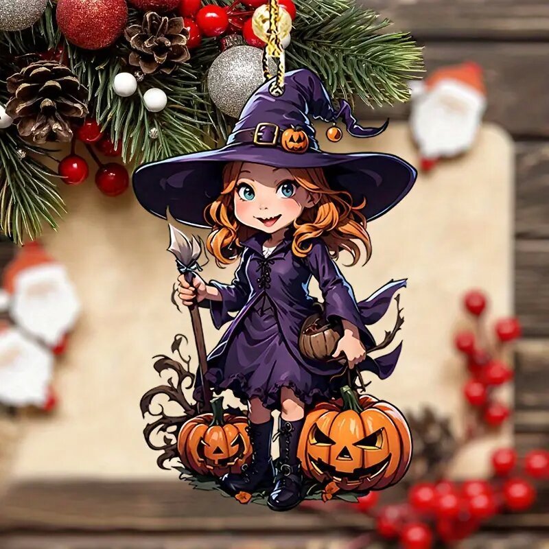 Black Magic Witch Flat Acrylic Pendant Halloween Style Pumpkin Acrylic Backpack Keychain Decoration