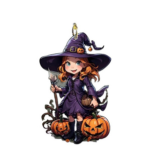 Black Magic Witch Flat Acrylic Pendant Halloween Style Pumpkin Acrylic Backpack Keychain Decoration