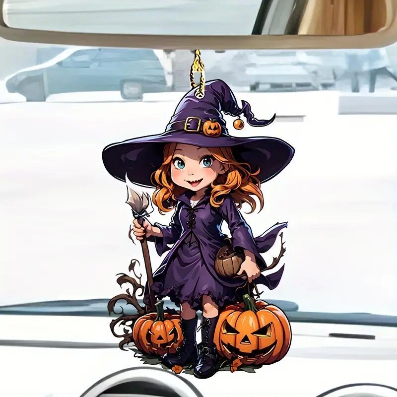 Black Magic Witch Flat Acrylic Pendant Halloween Style Pumpkin Acrylic Backpack Keychain Decoration