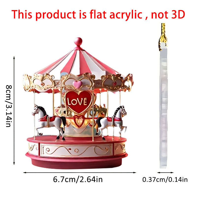 2D Acrylic Flat Pendant Decoration Carousel Decoration for Your Beloved Car Backpack Keychain Pendant Opp Bag Packing Pink 17g