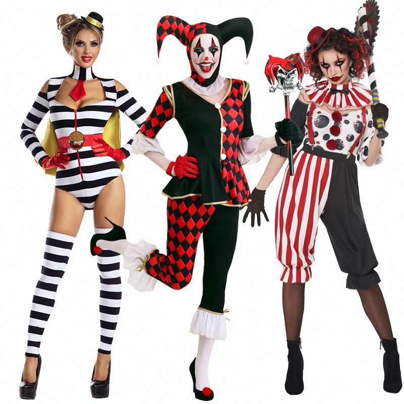 Halloween clown costume Adult men and women cosplay performance clown costume suit funny performance circus zombie costume