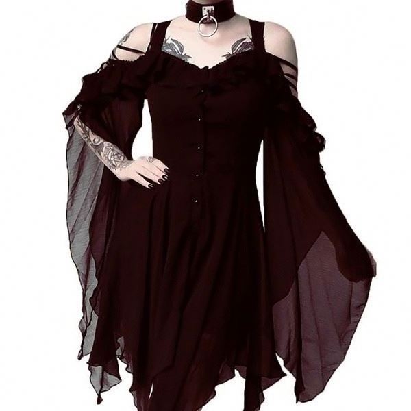 Coldker Women Medieval Retro Queen Princess Evening Dress British Style Gothic Carnival Party Vampire Witch Cosplay Costume