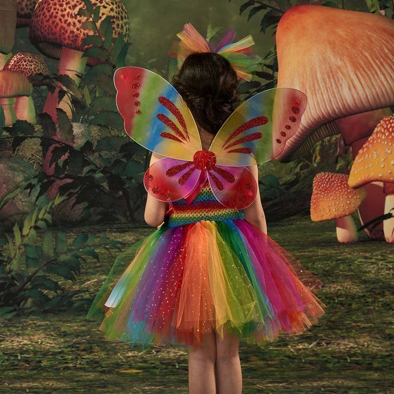 Fairy Costume for Girls Kids Toddler Princess Dress Up Tutu Dress with Fairy Butterfly Wings