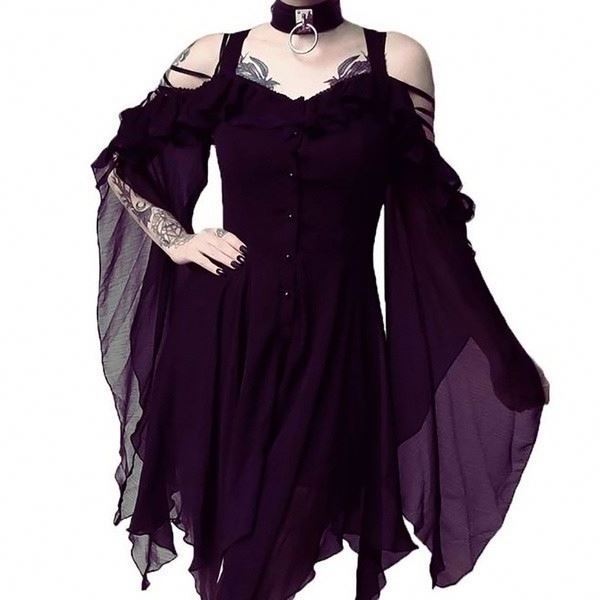 Coldker Women Medieval Retro Queen Princess Evening Dress British Style Gothic Carnival Party Vampire Witch Cosplay Costume