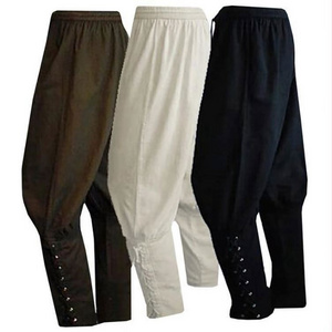 Medieval Renaissance Larp Pirate Horseman Costume Men's Pants Ankle Banded Lace-up Trouser Linen Outfit For Men Plus Size