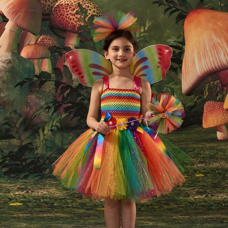 Fairy Costume for Girls Kids Toddler Princess Dress Up Tutu Dress with Fairy Butterfly Wings