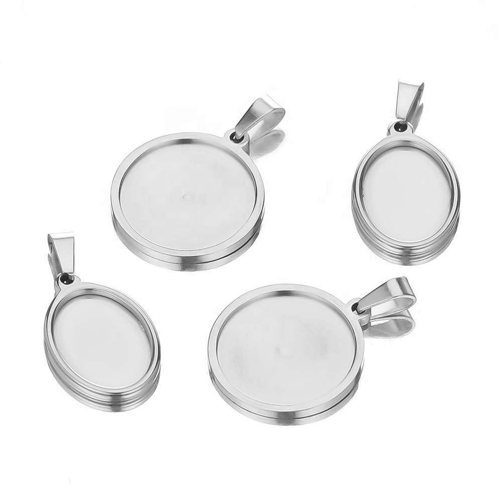 Stainless Steel 20mm Pendant Charm Base Setting Cabochon Cameo Tray Bezel Blank for Jewelry Making Findings