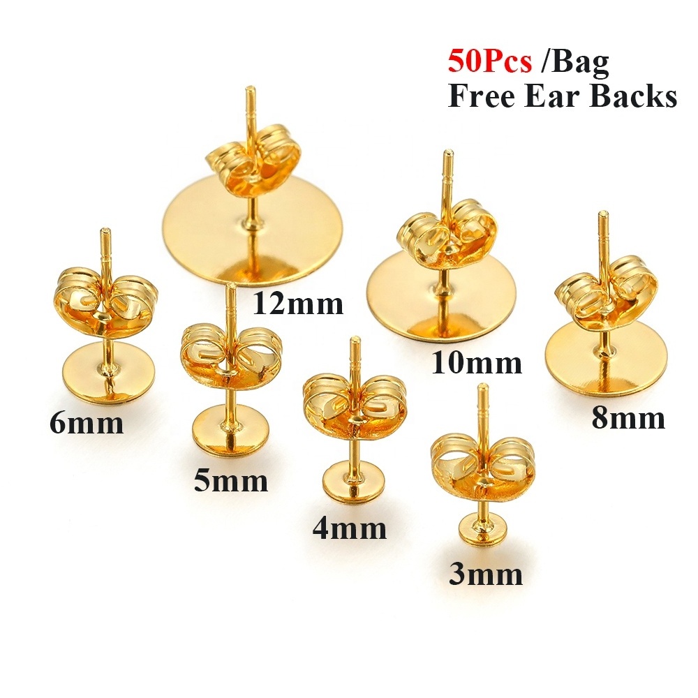 Wholesale Steel Plated Flat Pins with Earplugs Stud Earrings Backing for Jewelry Making Accessories Findings