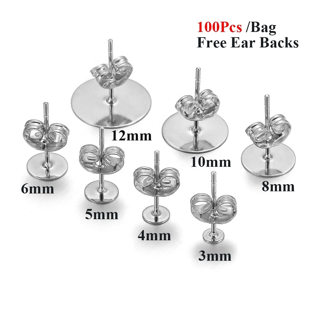 Wholesale Steel Plated Flat Pins with Earplugs Stud Earrings Backing for Jewelry Making Accessories Findings