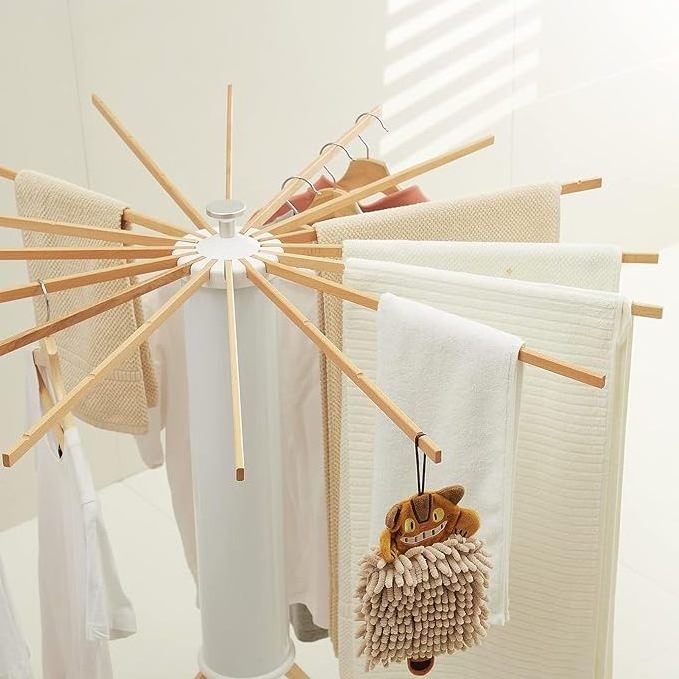 Foldable Space Saving Tripod Clothes Drying Rack Floor Standing Tripod Clothes Drying Rack with 16 Solid Beechwood poles