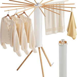 Foldable Space Saving Tripod Clothes Drying Rack Floor Standing Tripod Clothes Drying Rack with 16 Solid Beechwood poles